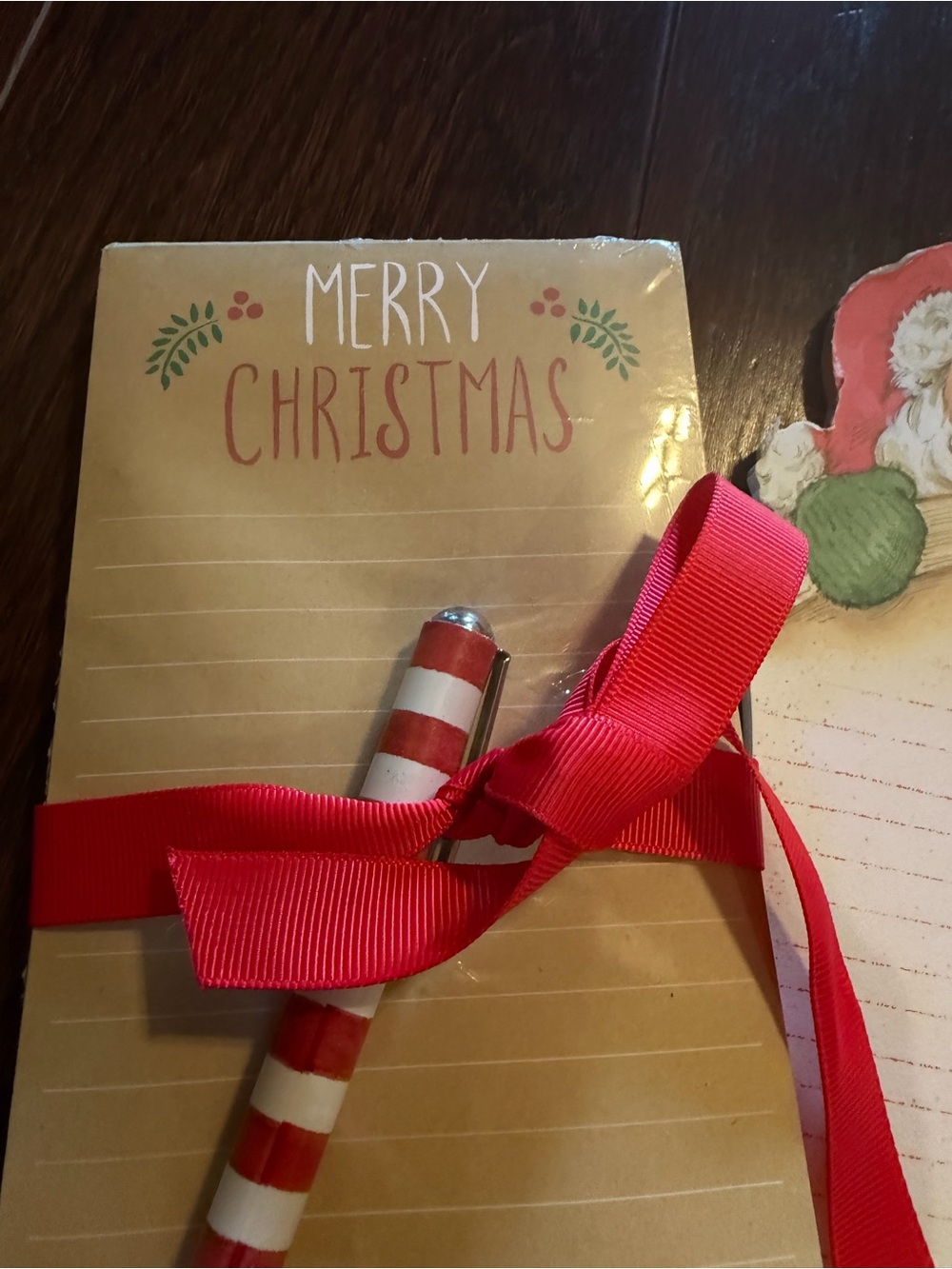 Holiday Santa Notepad Set with Red Ribbon and Pen - Picture 2 of 5